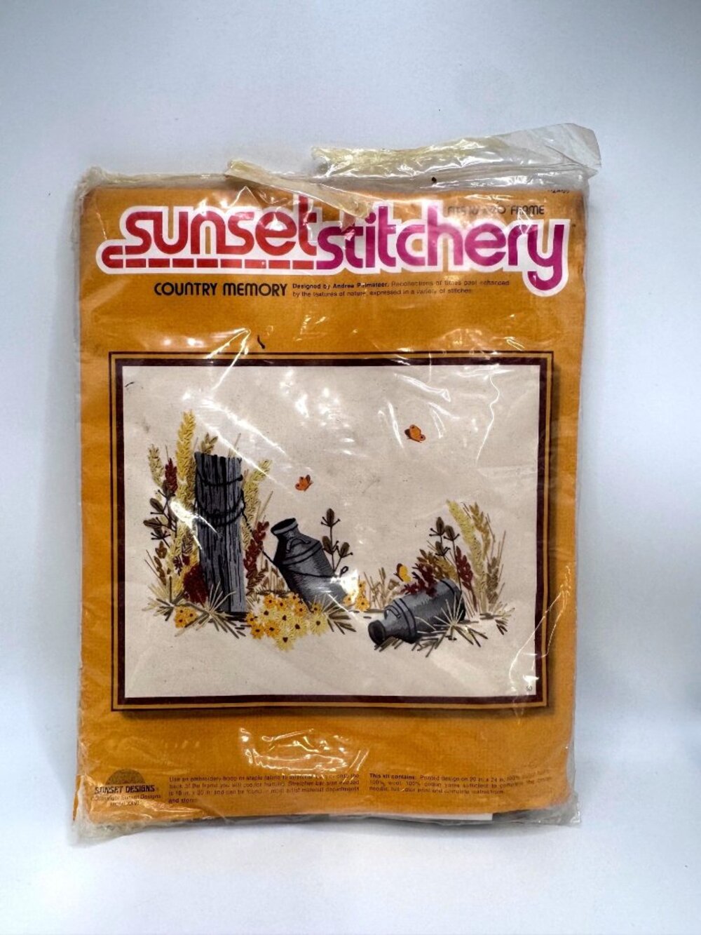 Sunset Stitchery 1976 Country Memory Embroidery Kit #2465 Complete Vintage 16" x